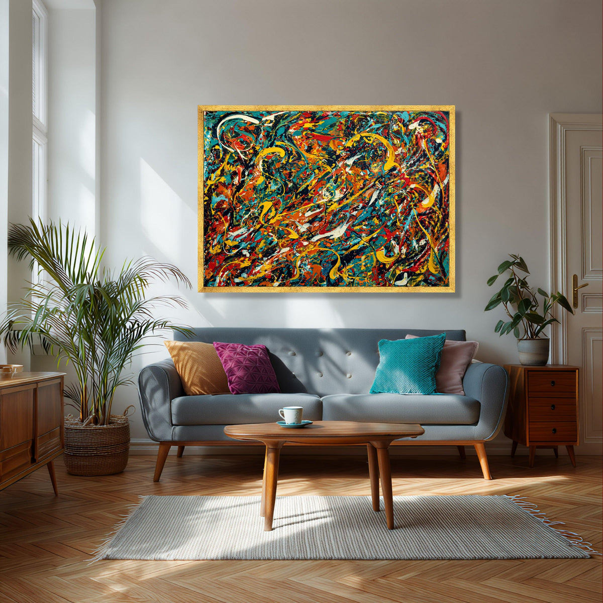 Colorful Abstract Expressionism Canvas, Modern Art Wall Decor, Vibrant Paint Splash Canvas, Home Living Room Artwork, Contemporary Canvas