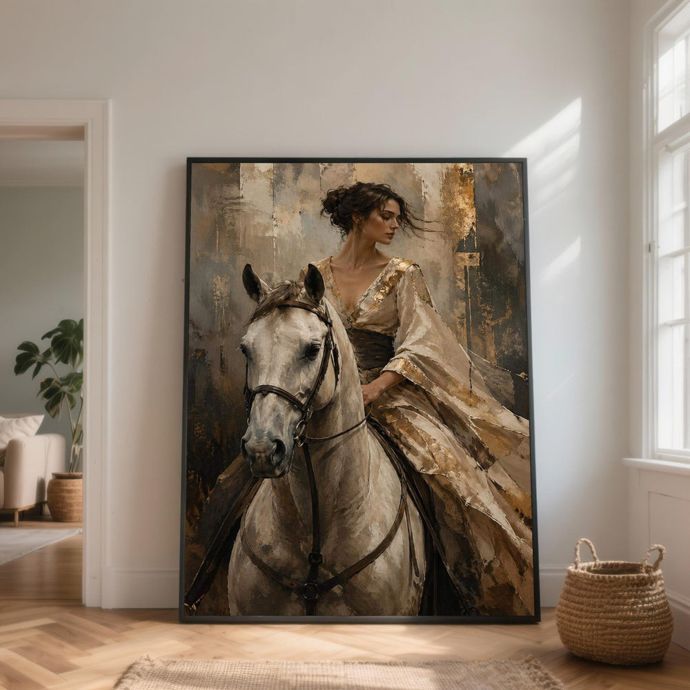 Elegant Woman on White Horse Canvas, Vintage Style Wall Art, Equestrian Portrait Canvas, Classic Home Decoration, Ready to Hang Artwork
