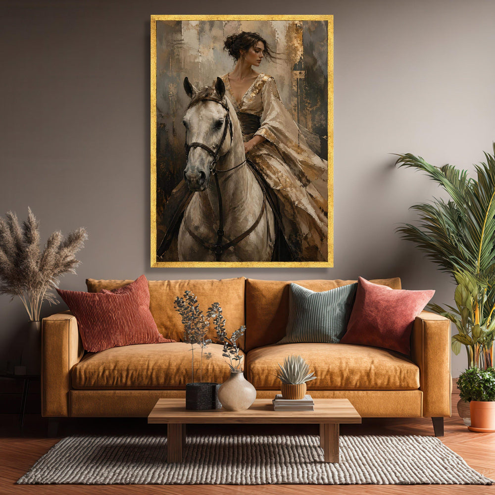 Elegant Woman on White Horse Canvas, Vintage Style Wall Art, Equestrian Portrait Canvas, Classic Home Decoration, Ready to Hang Artwork