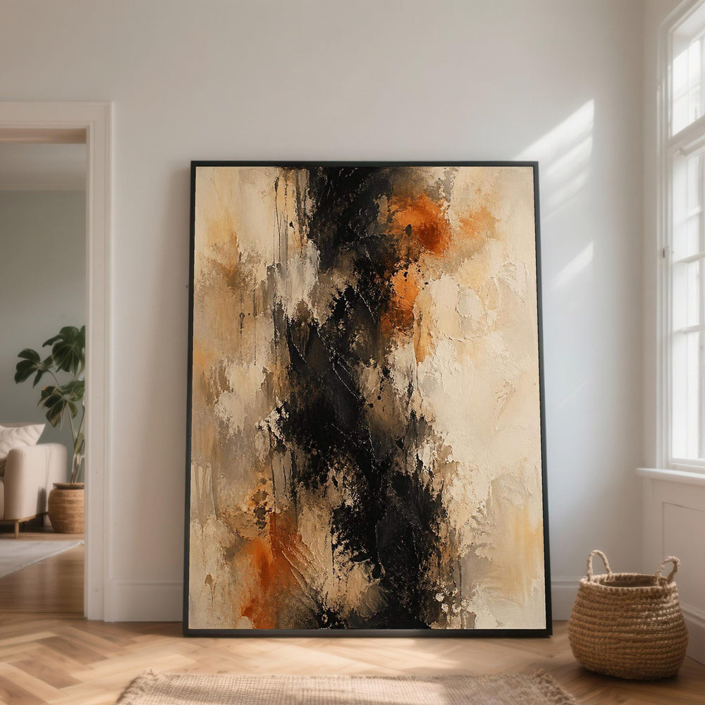 Earthy Tones Abstract Canvas, Warm Neutral Wall Art, Black and Orange Home Decor, Modern Abstract Canvas Painting, Ready to Hang Artwork