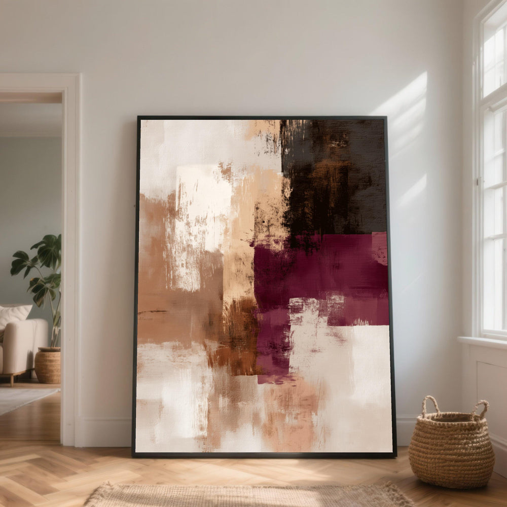 Modern Abstract Color Blocks Canvas, Warm Earth Tones Wall Art, Contemporary Home Decor, Neutral and Burgundy Canvas, Ready to Hang
