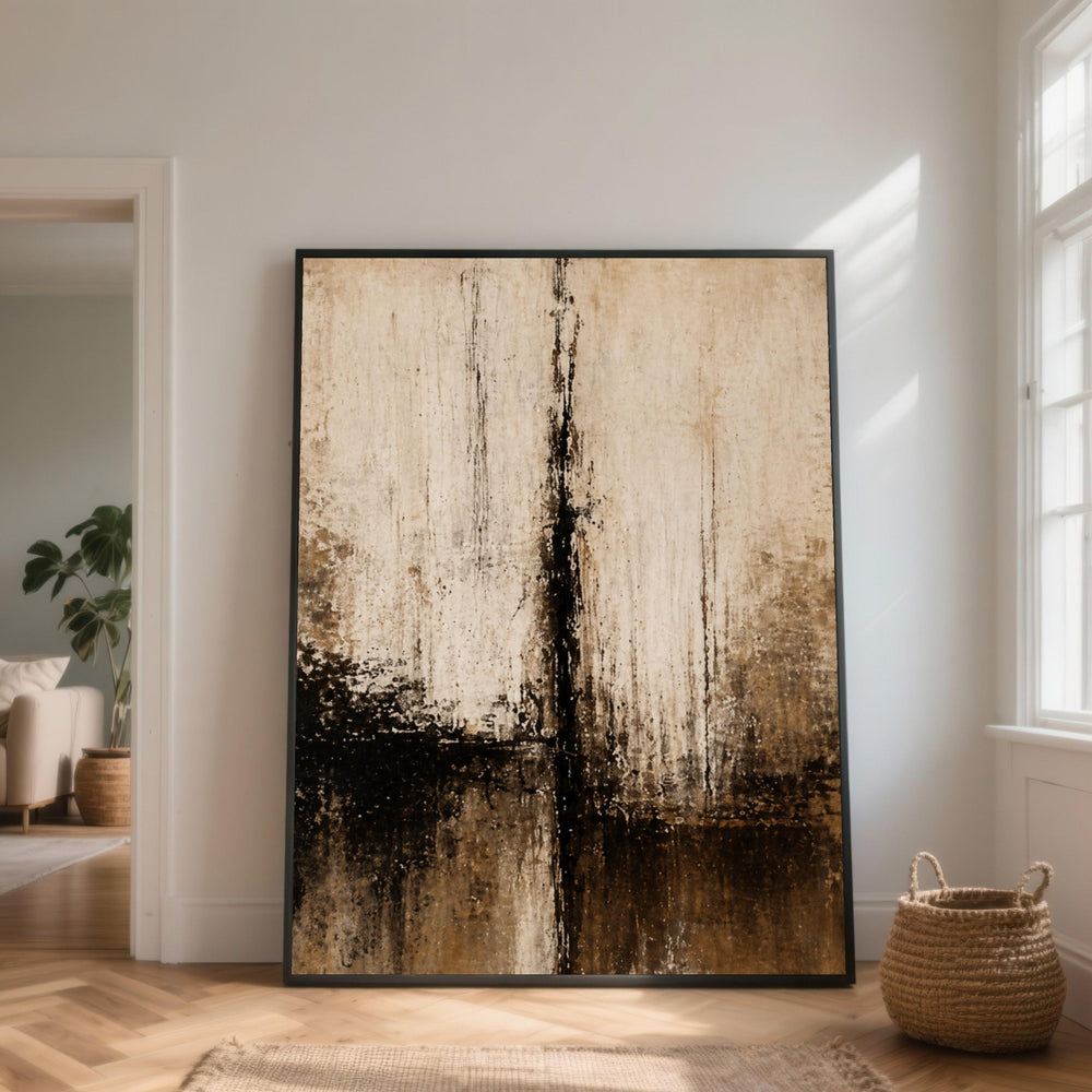 Rustic Abstract Canvas Wall Art, Earth Tone Painting, Brown and Beige Home Decor, Vertical Modern Art, Ready to Hang Canvas