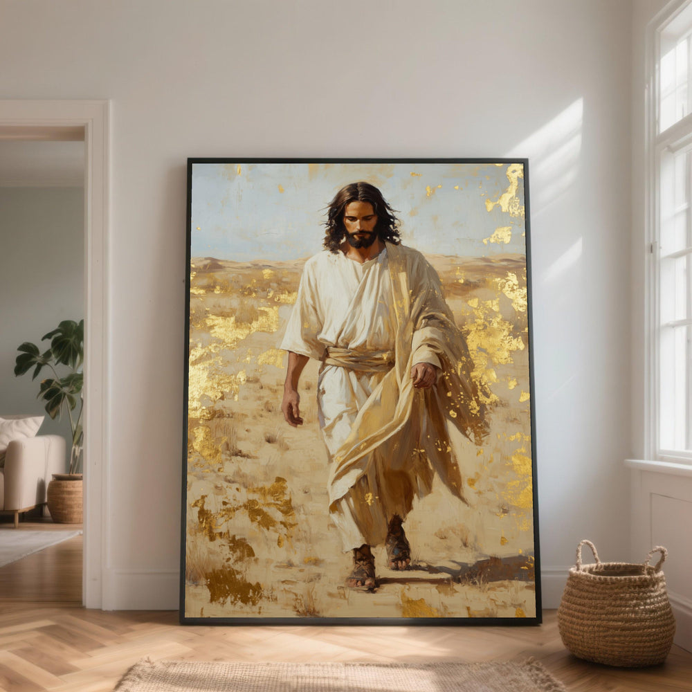 Walking Jesus Canvas Wall Art, Spiritual Christ Painting, Religious Home Decor, Inspirational Christian Canvas, Faith-Based Wall Decoration