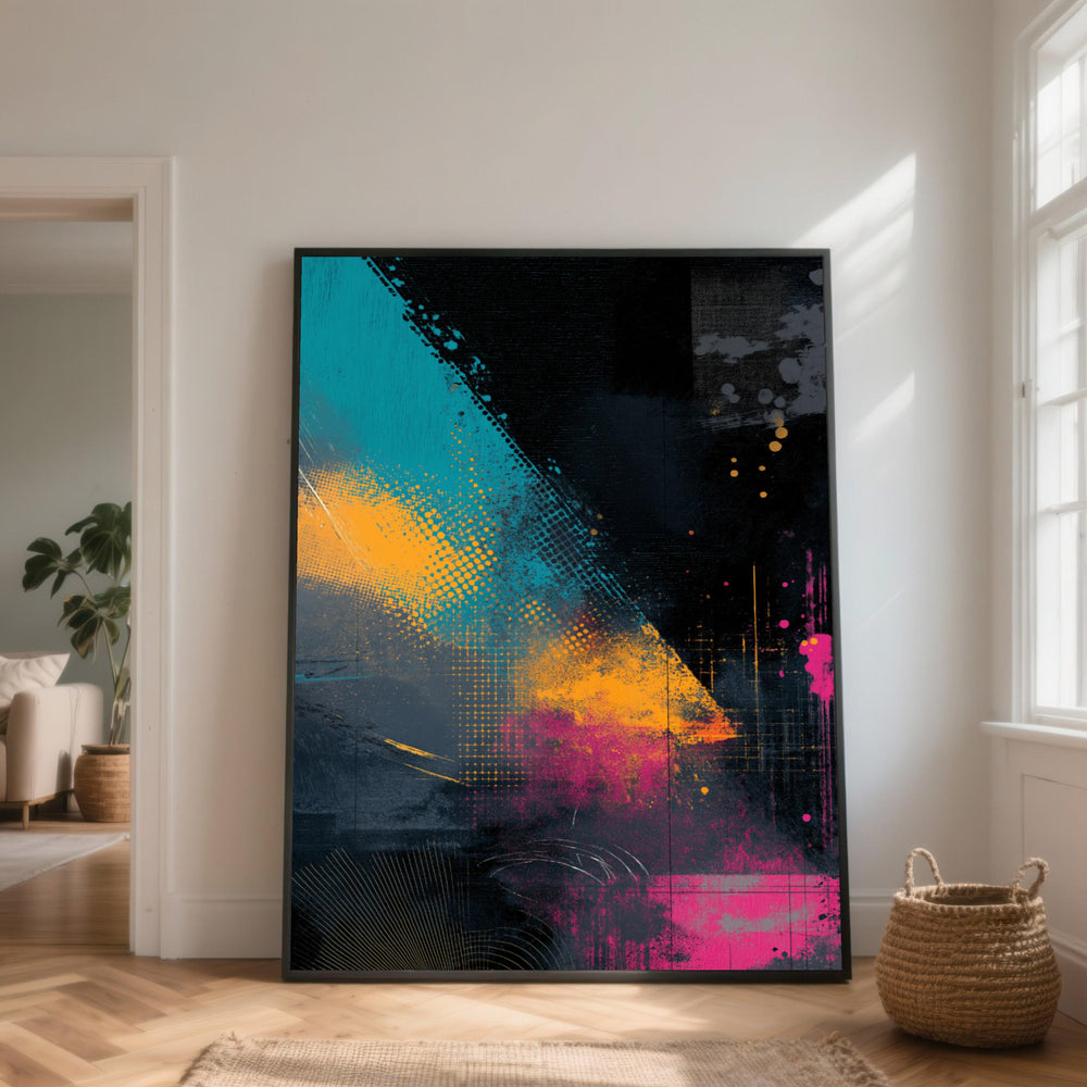 Modern Abstract Geometric Canvas Wall Art, Bright Color Splash Design, Contemporary Home Decoration, Vibrant Mixed Color Canvas