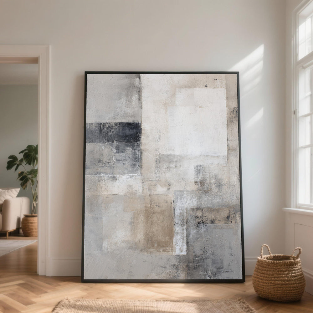 Neutral Abstract Geometric Canvas Wall Art, Modern Minimalist Home Decor, Soft Beige and Gray Painting, Contemporary Living Room Accent