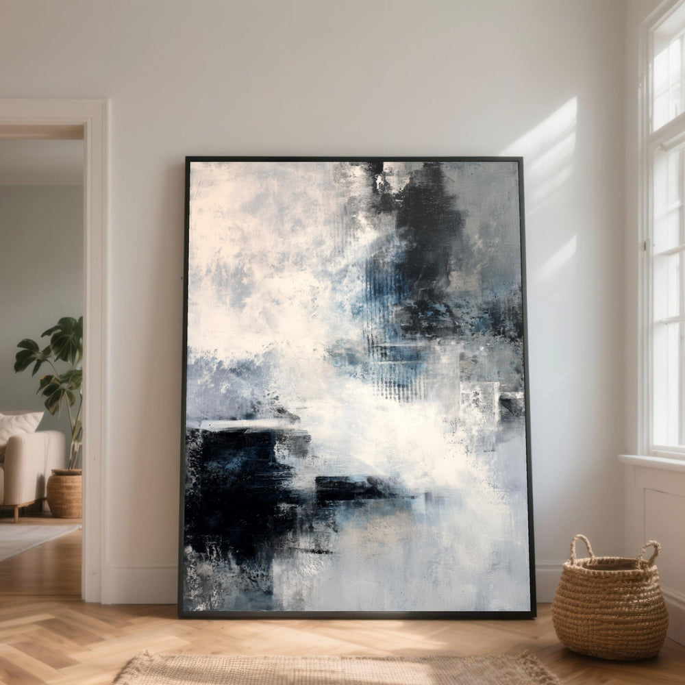 Modern Abstract Canvas, Blue and Gray Wall Art, Contemporary Home Decoration, Neutral Color Palette, Large Canvas Painting