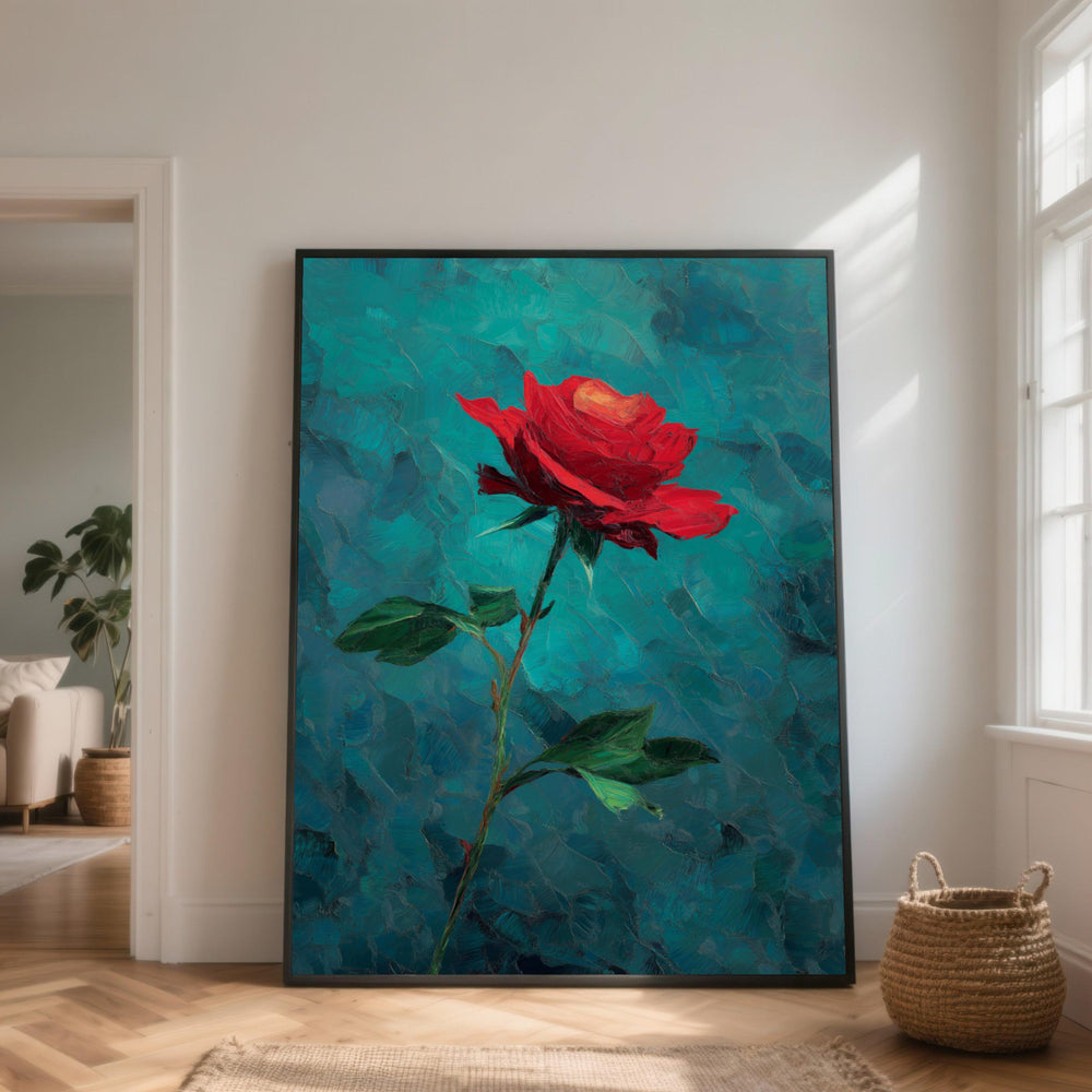 Single Red Rose Canvas Art, Floral Wall Decor, Romantic Flower Painting, Home Decoration Canvas, Elegant Botanical Print