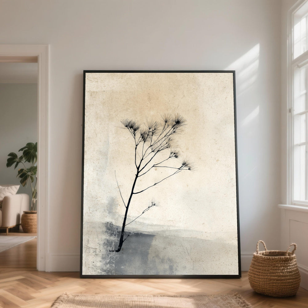 Minimalist Silhouette Tree Canvas, Abstract Botanical Wall Art, Nature Branch Design, Neutral Tones Home Decor, Contemporary Canvas Print