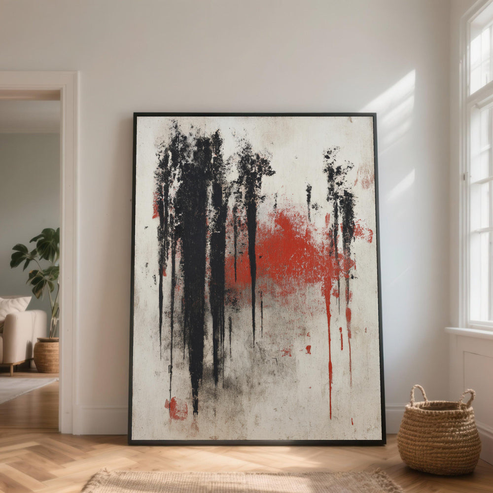 Abstract Black and Red Drip Canvas Wall Art, Modern Minimalist Painting, Contemporary Home Decor, Vertical Art Design