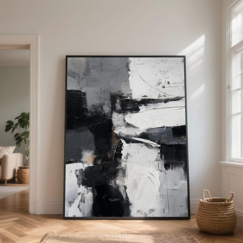 Modern Abstract Canvas, Black White Grey Wall Art, Contemporary Home Decor, Minimalist Canvas Painting, Ready to Hang Artwork