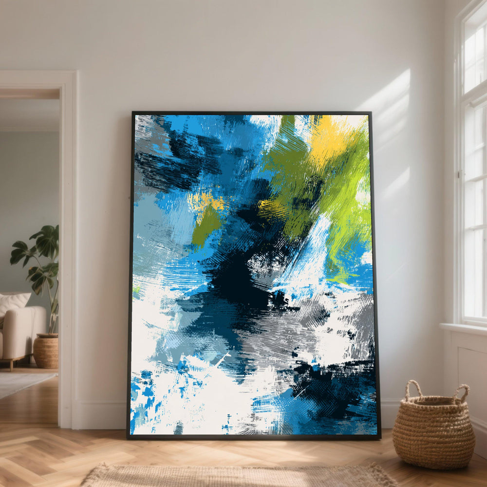 Modern Abstract Canvas Wall Art, Blue Green Brushstroke Design, Contemporary Home Decoration, Large Abstract Painting Canvas