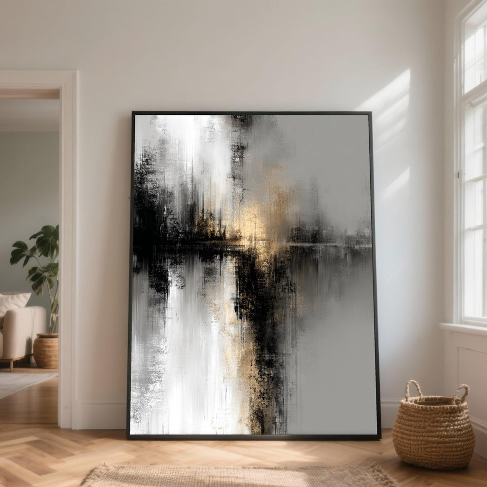 Modern Abstract Canvas Wall Art, Black White Painting, Vertical Urban Design, Contemporary Home Decor, Ready to Hang Canvas