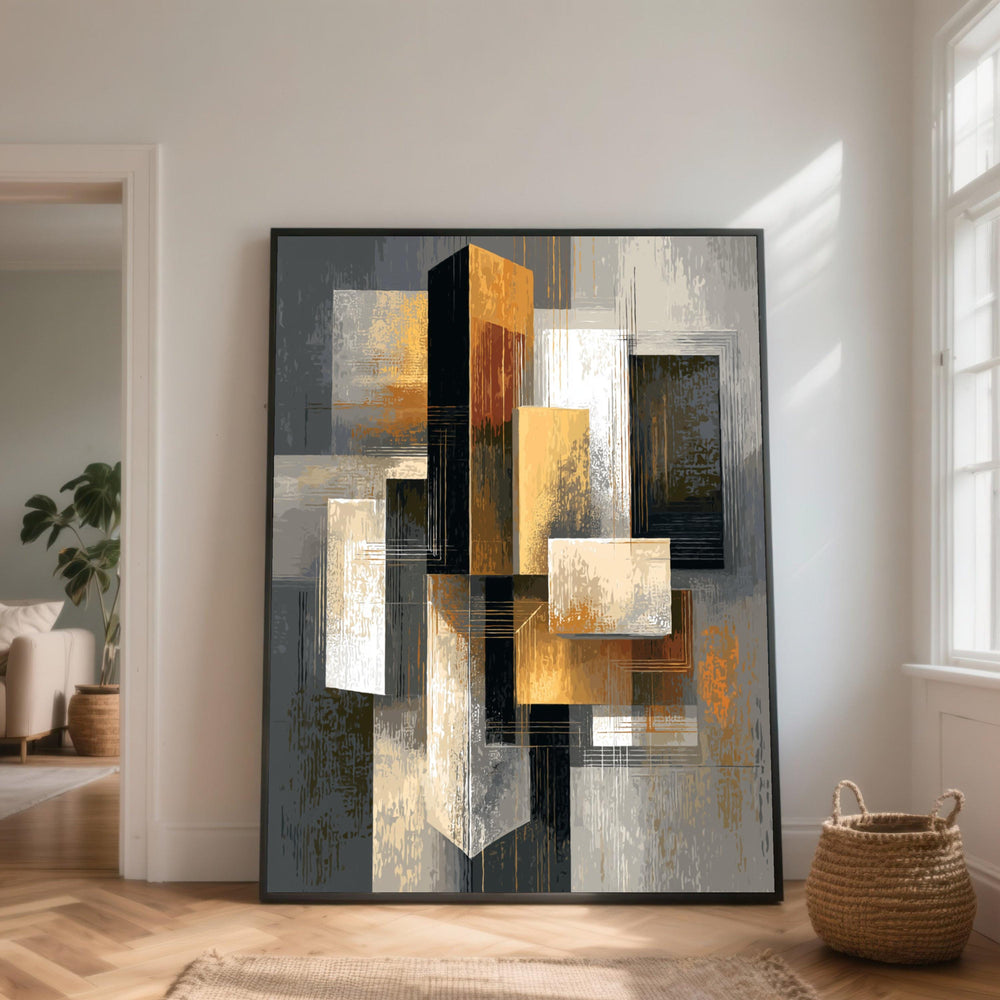 Modern Geometric Abstract Canvas Wall Art, and Neutral Color Blocks, Contemporary Home Decoration, Urban Chic Canvas Design
