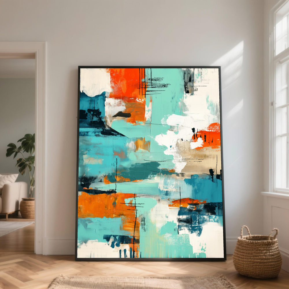 Vibrant Color Splash Abstract Canvas, Modern Wall Art, Turquoise and Orange Decor, Contemporary Canvas Painting, Home Decoration Artwork