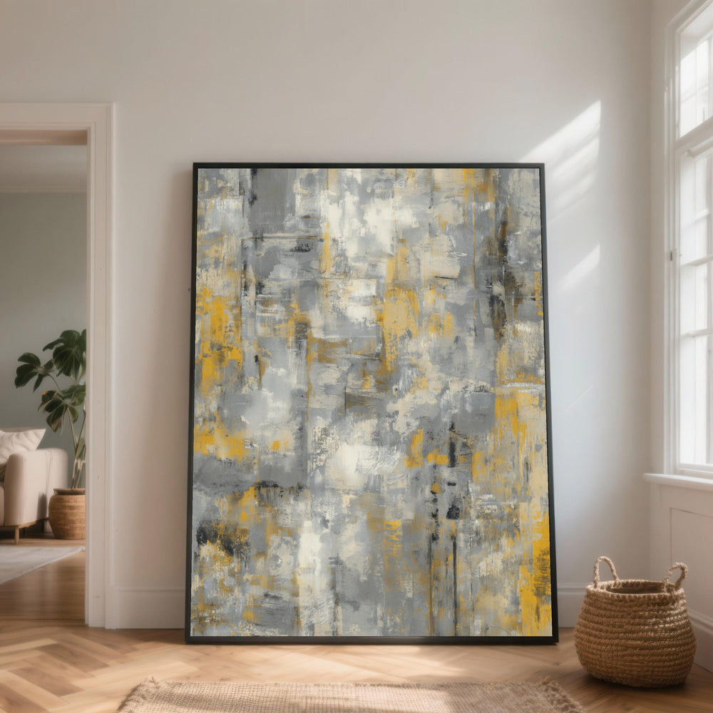 Modern Abstract Canvas Wall Art, Gray and Yellow Home Decor, Contemporary Geometric Painting, Urban Style Canvas, Ready to Hang Artwork