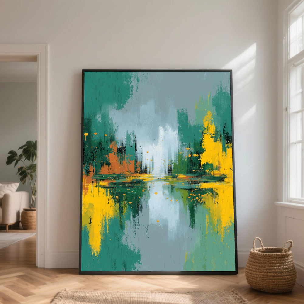 Modern Abstract Canvas Wall Art, Urban Landscape Painting, Colorful Cityscape Canvas, Contemporary Home Decor, Vibrant Yellow Green Art