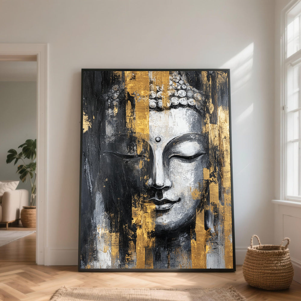 Tranquil Buddha Face Canvas, Meditation Wall Art, Spiritual Home Decor, Zen Interior Canvas, Peaceful Buddha Painting