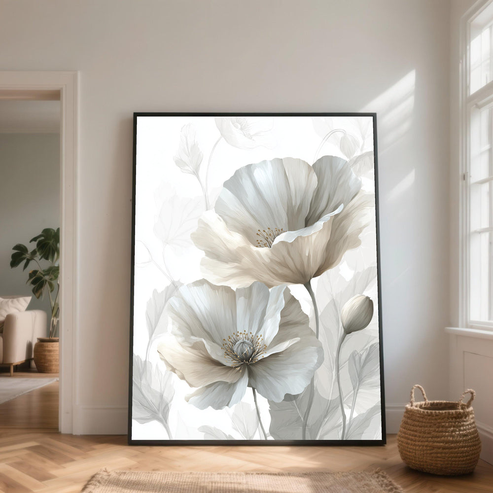 Soft Neutral Poppy Flowers Canvas, Elegant Floral Wall Art, Botanical Canvas Print, Modern Home Decoration, Nature Wall Hanging