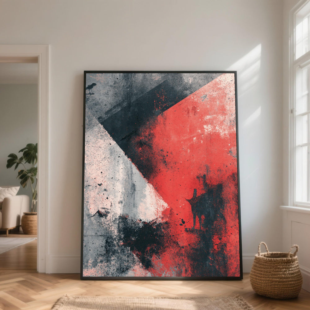Abstract Geometric Canvas Wall Art, Bold Red Black White, Modern Urban Style, Contemporary Home Decoration