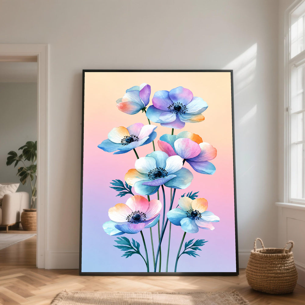 Anemone Flowers Canvas, Soft Color Floral Wall Art, Spring Blossom Canvas, Botanical Home Decoration, Vibrant Nature Print