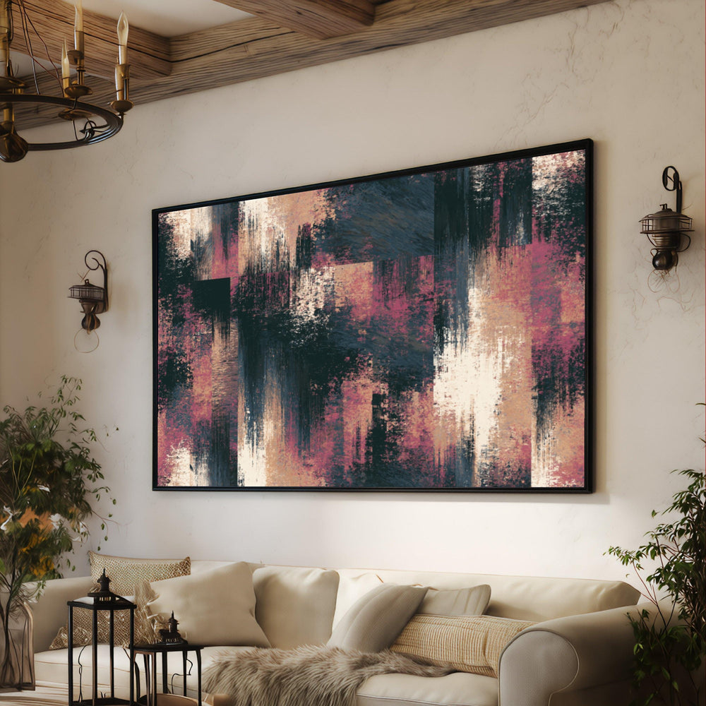 Modern Abstract Brush Strokes Canvas, Bold Color Blend Wall Art, Contemporary Home Decor, Pink Navy Beige Canvas, Ready to Hang Artwork