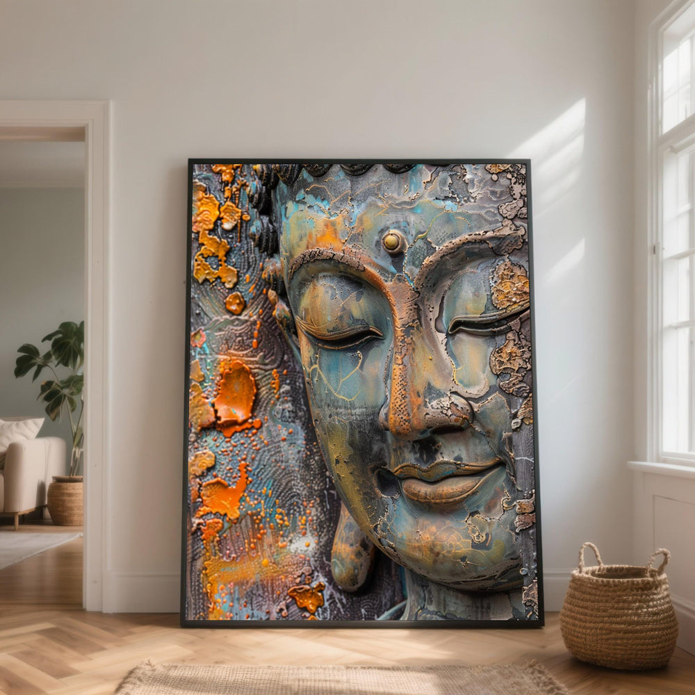 Serene Buddha Face Canvas Wall Art, Tranquil Asian Statue Decor, Spiritual Zen Home Decoration, Meditation Room Canvas
