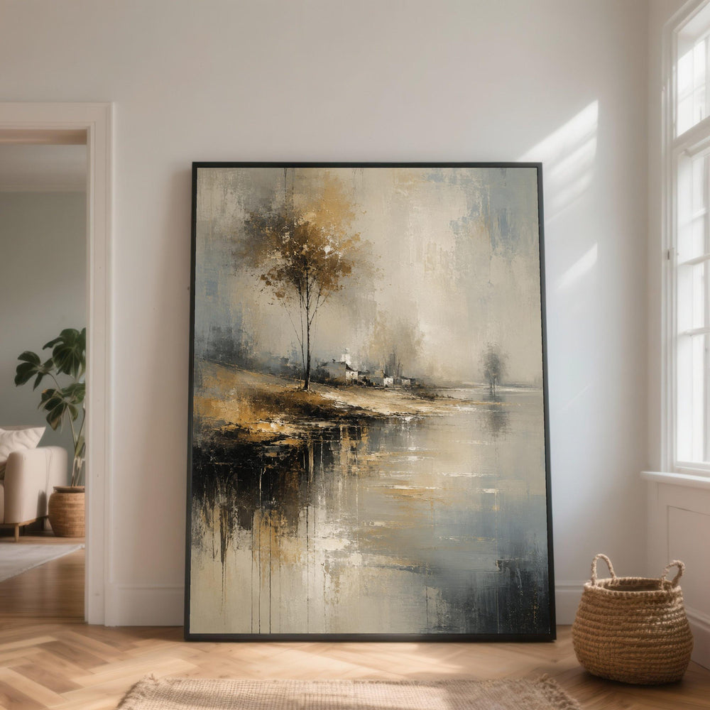 Tranquil Lakeside Scene Canvas, Misty Reflection Wall Art, Serene Nature Landscape Canvas, Calm Countryside Decor