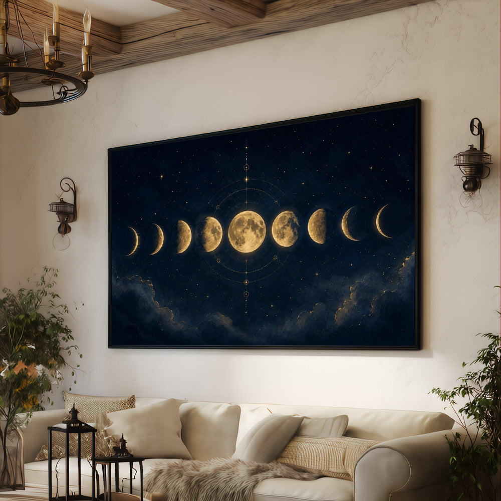 Moon Phases Canvas Wall Art, Celestial Night Sky Print, Lunar Cycle Decor, Astronomy Canvas, Home Wall Decoration