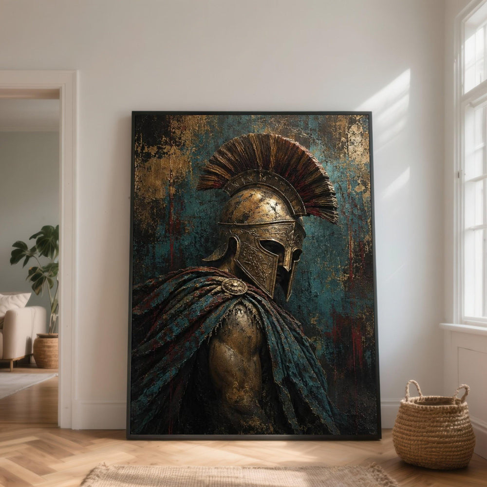 Ancient Spartan Warrior Canvas, Greek Soldier Helmet Art, Historical Armor Wall Decor, Brave Warrior Canvas, Battle Ready Home Decoration