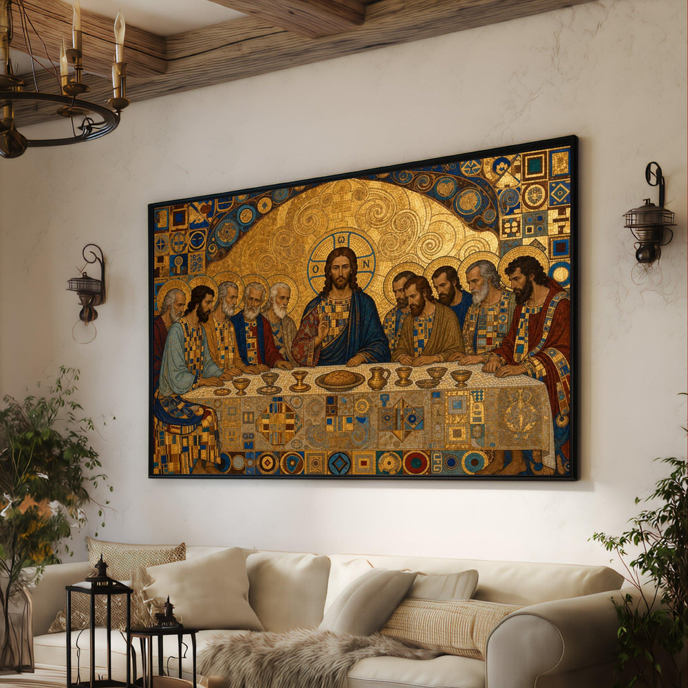 The Last Supper Mosaic Canvas, Religious Christian Wall Art, Jesus and Apostles Canvas, Spiritual Home Decoration, Sacred Table Scene