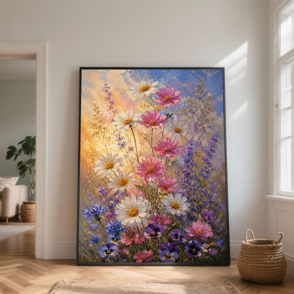 Vibrant Wildflower Bouquet Canvas, Pink and White Floral Wall Art, Colorful Garden Canvas, Nature Blossom Decoration, Ready to Hang