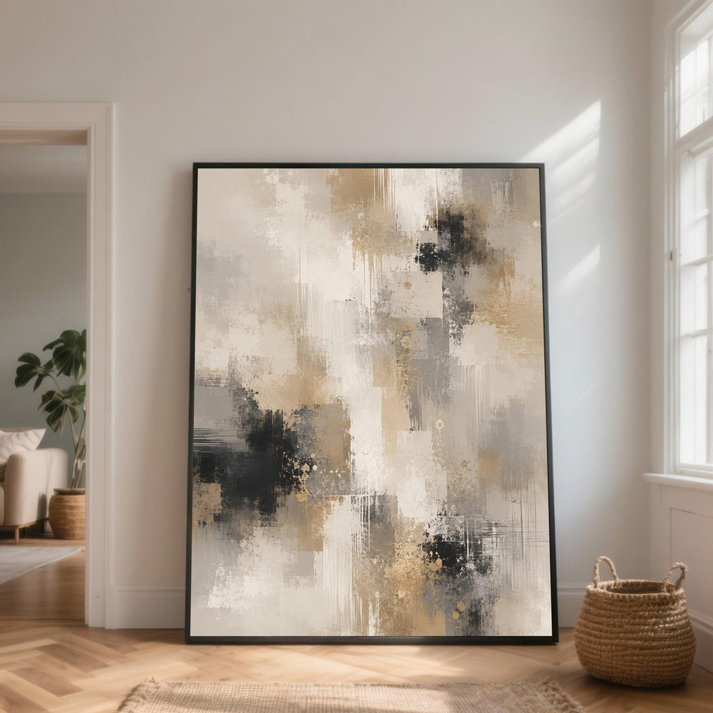 Neutral Abstract Canvas Wall Art, Modern Geometric Design, Beige and Black Home Decor, Contemporary Canvas Painting, Living Room Decoration