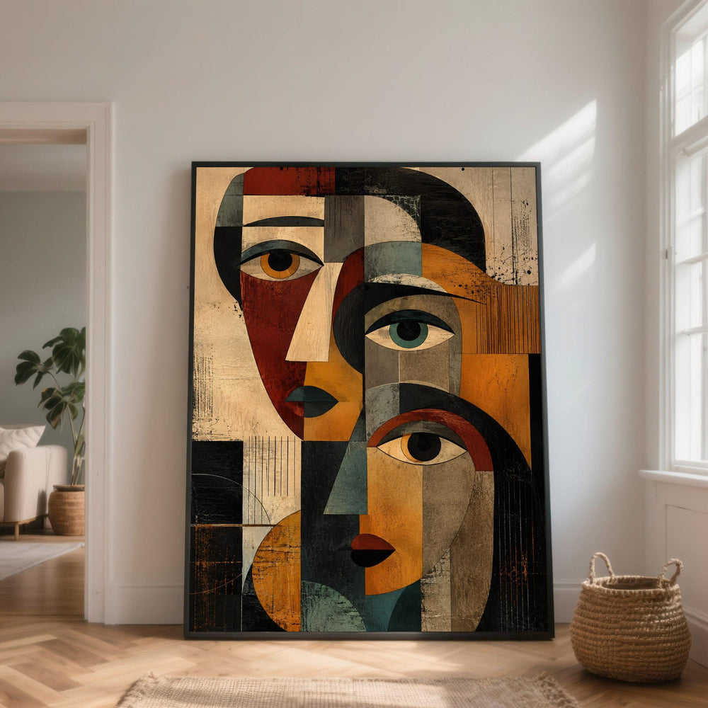 Abstract Faces Wall Art, Geometric Portrait Canvas, Modern Expressionist Canvas, Contemporary Home Decor, Colorful Face Art Print