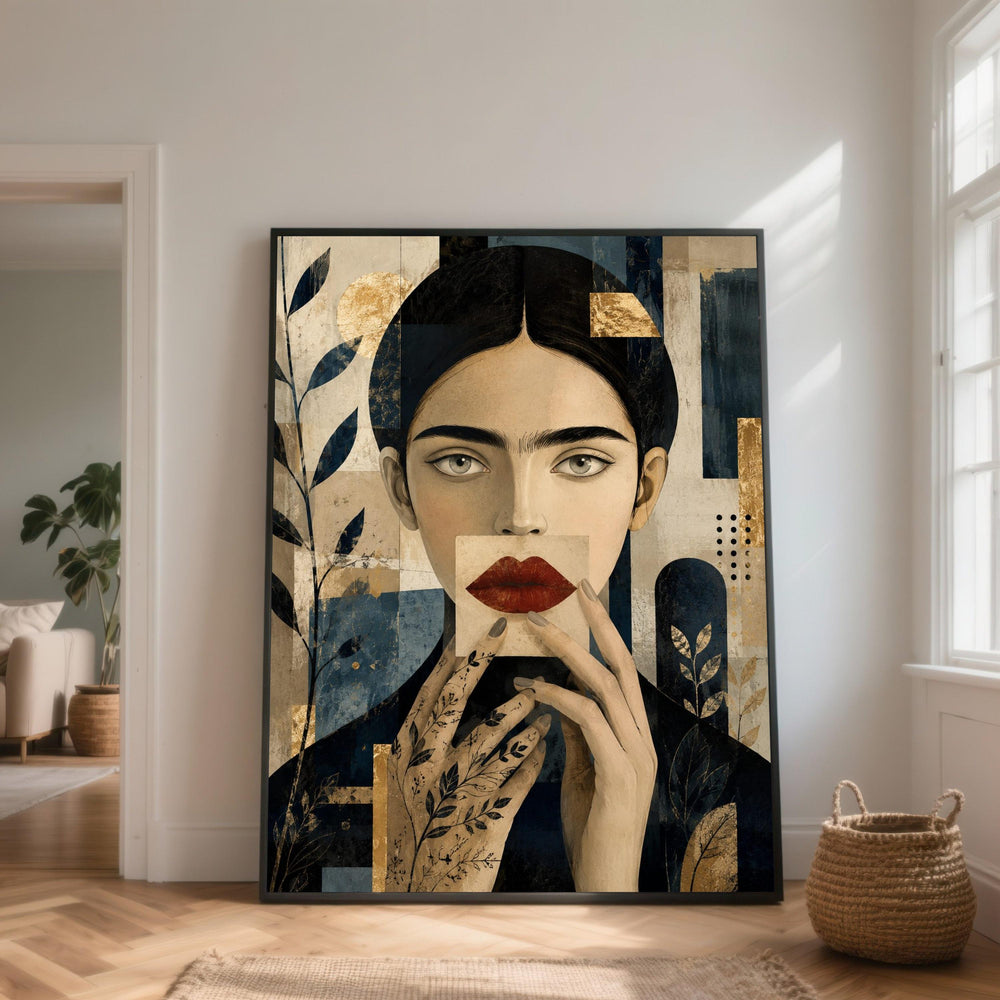 Modern Abstract Woman Portrait Canvas, Botanical Hand Art, Contemporary Face Wall Art, Elegant Home Decoration Canvas
