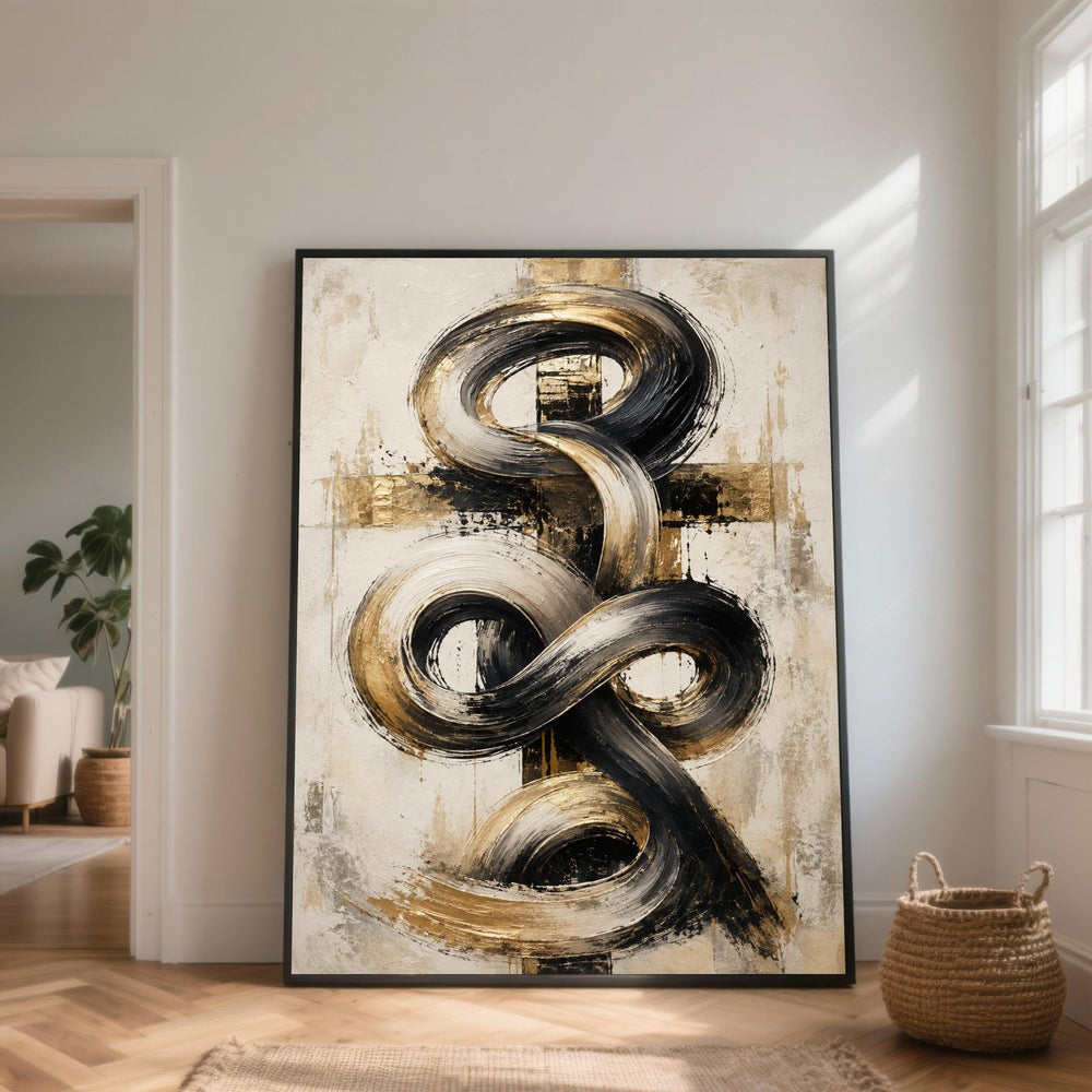 Elegant Black Gold Abstract Canvas, Modern Wall Art Decoration, Twisted Ribbon Design, Contemporary Home Canvas, Luxury Canvas Wall Art
