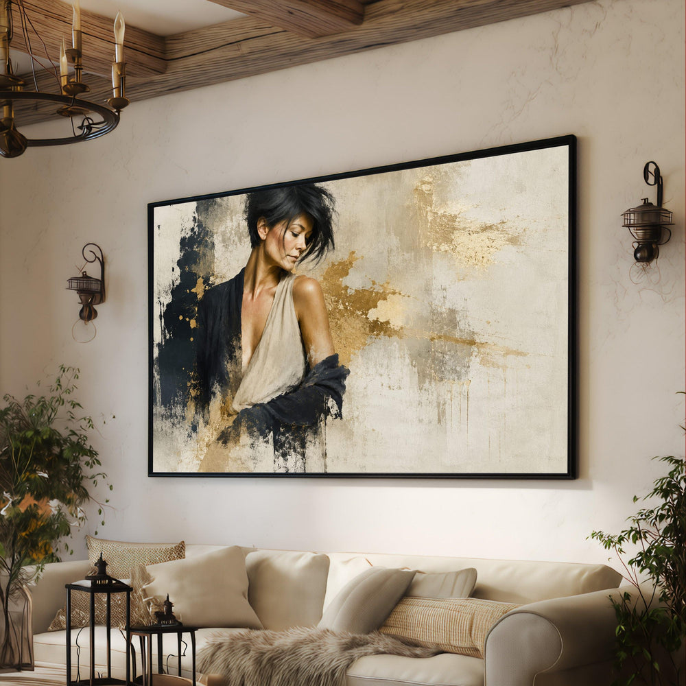 Elegant Woman Portrait Canvas, Contemporary Female Art, Neutral Tones Wall Decor, Modern Glamour Canvas, Stylish Home Decoration