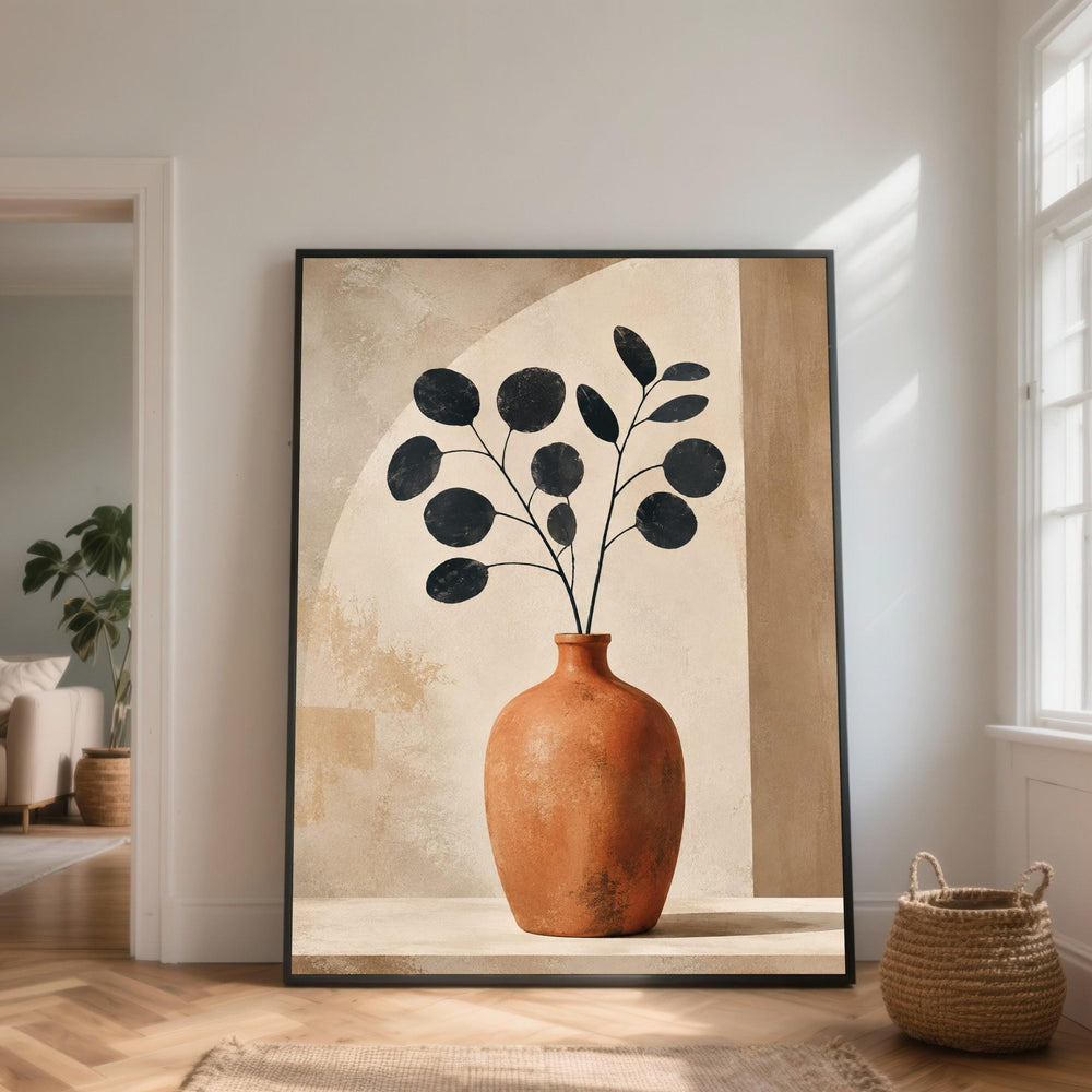 Minimalist Terracotta Vase Canvas, Modern Botanical Wall Art, Neutral Color Palette, Abstract Plant Print, Home Decor Canvas