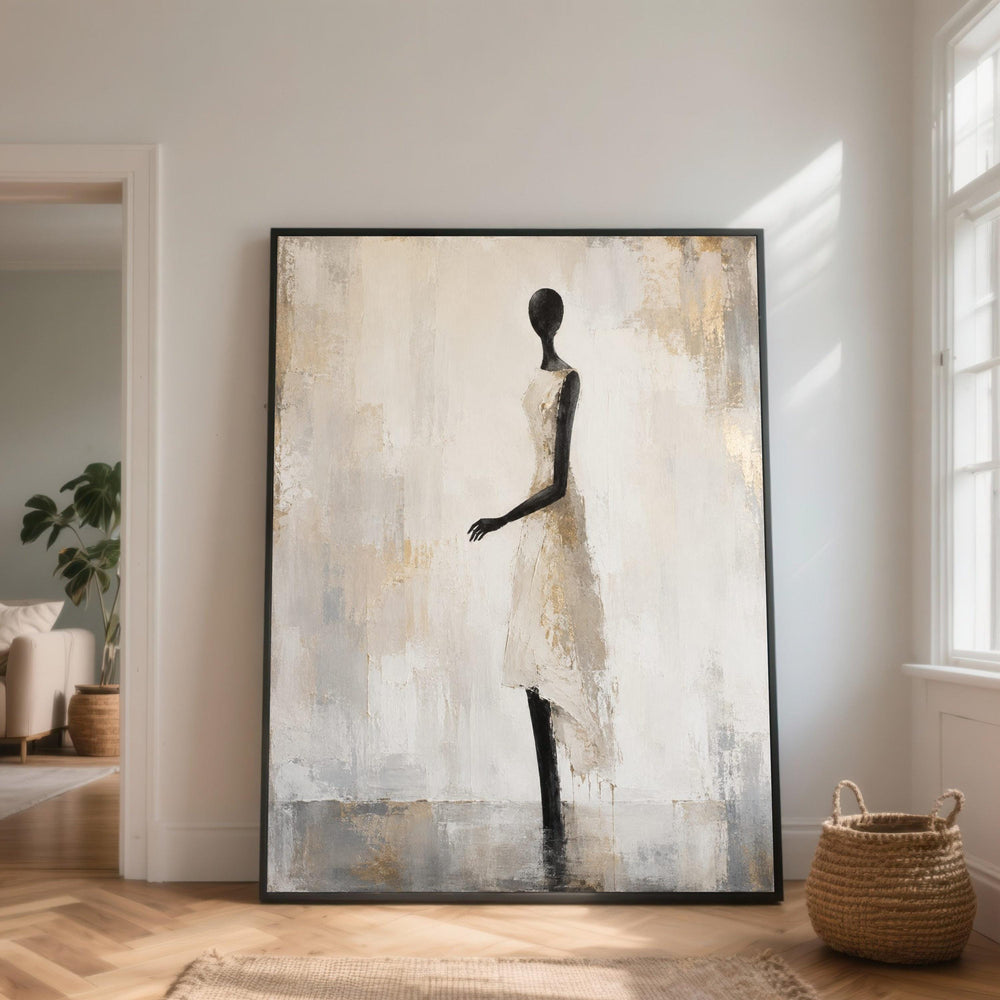 Elegant Silhouette Woman Canvas, Minimalist Female Figure Art, Neutral Toned Wall Decor, Modern Abstract Canvas, Home Decoration