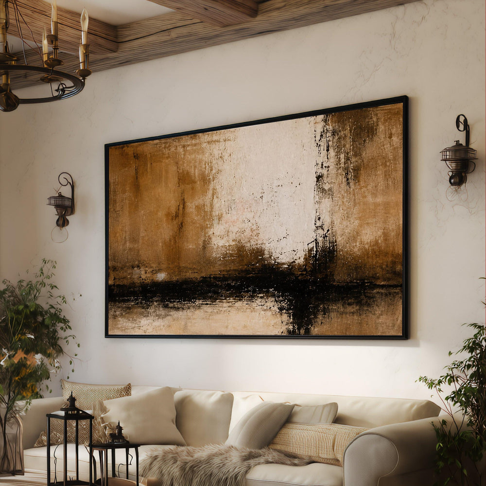 Earth Tone Abstract Canvas Wall Art, Brown and Black Modern Painting, Minimalist Home Decoration, Neutral Color Palette Canvas, Ready to