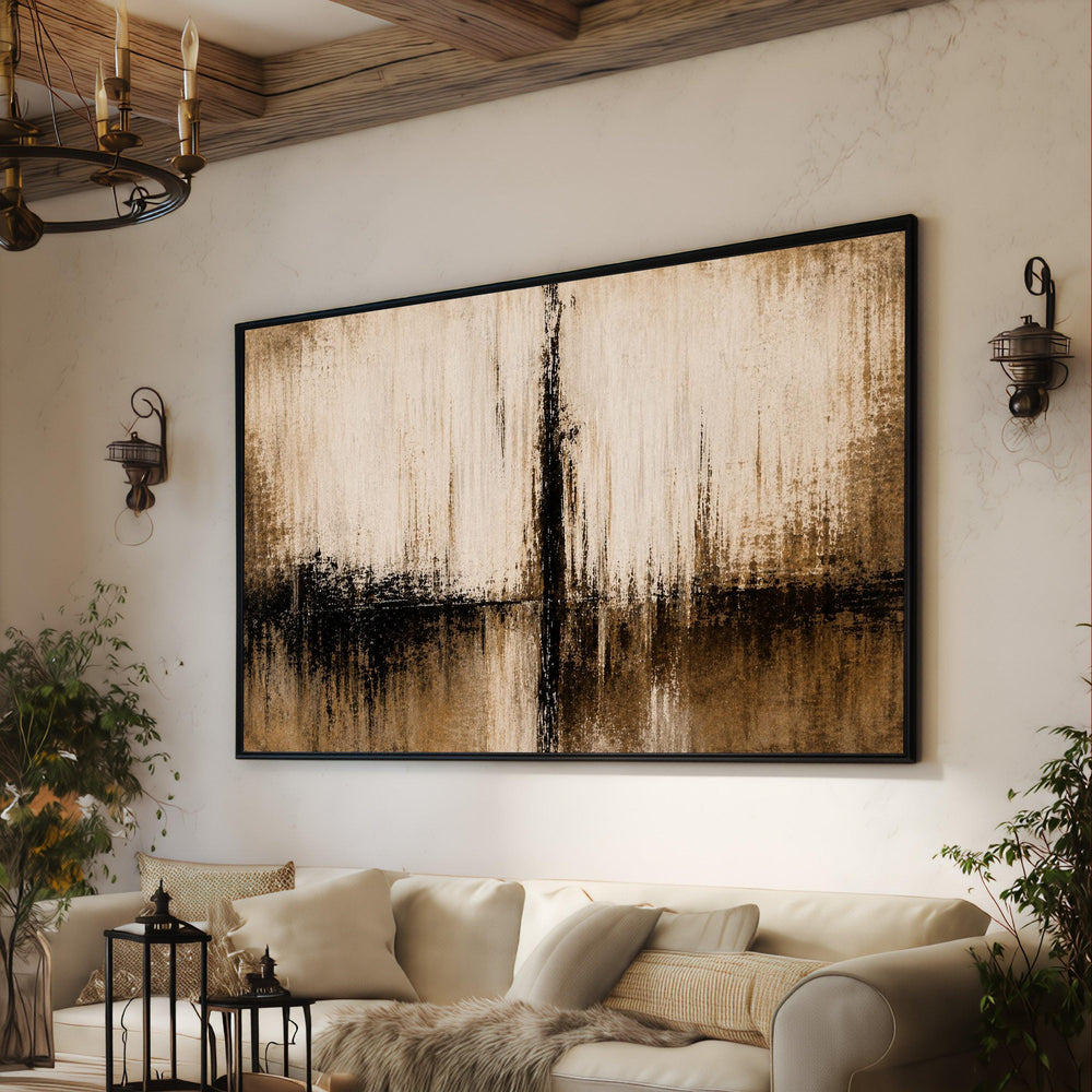 Modern Abstract Canvas Wall Art, Neutral Brown and Black Design, Vertical Streaks Canvas, Contemporary Home Decoration, Ready to Hang