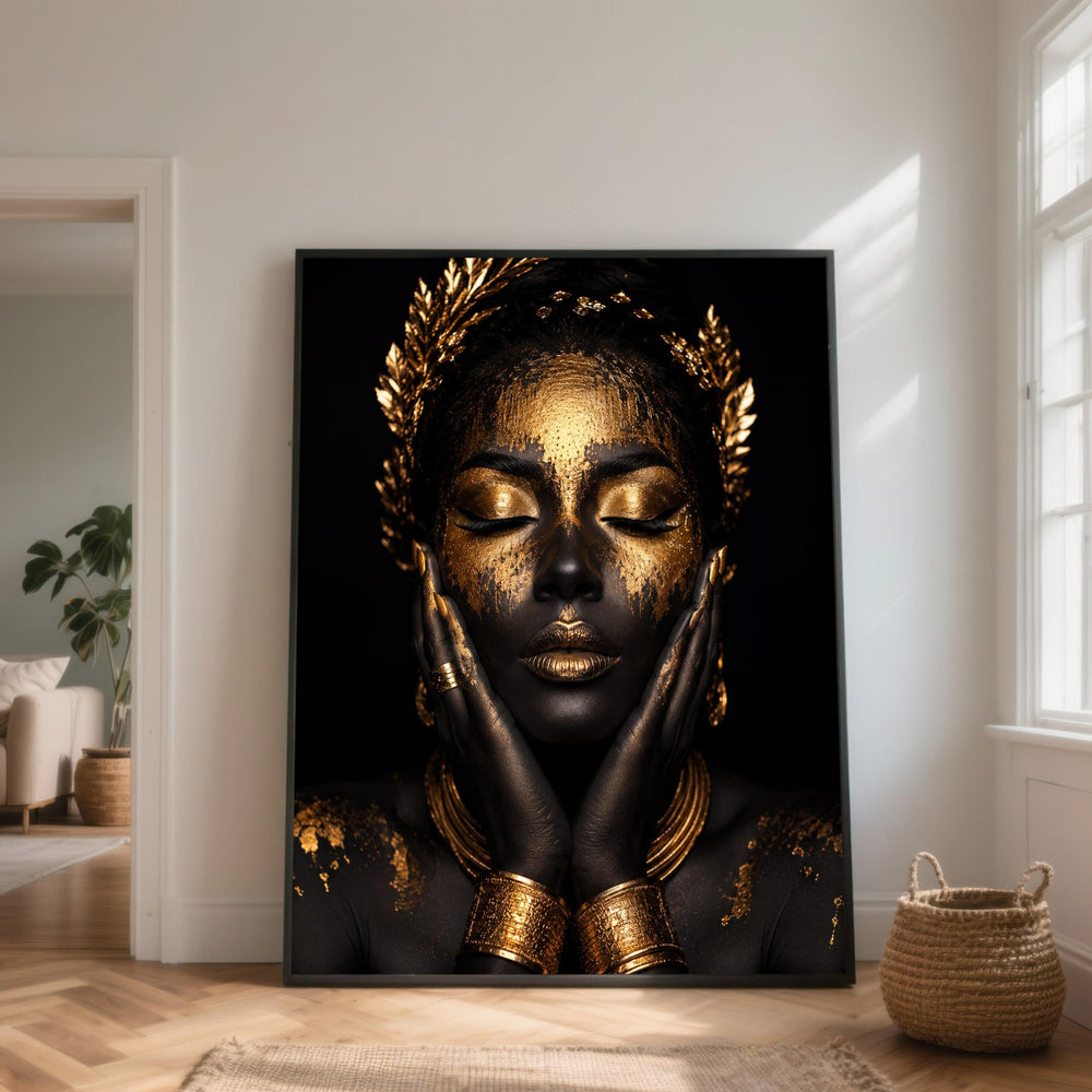 Golden Goddess Portrait Canvas, Black and Gold Face Art, Elegant Abstract Wall Decor, Luxury Home Decoration, Fashion Canvas Print