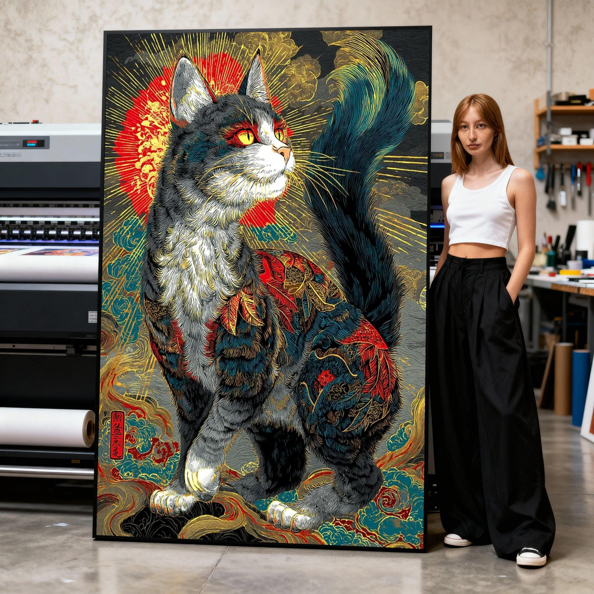Majestic Cat Canvas Print, Oriental Feline, Asian Style Wall Art