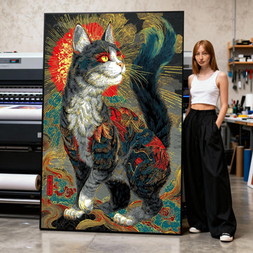 Majestic Cat Canvas Print, Oriental Feline, Asian Style Wall Art