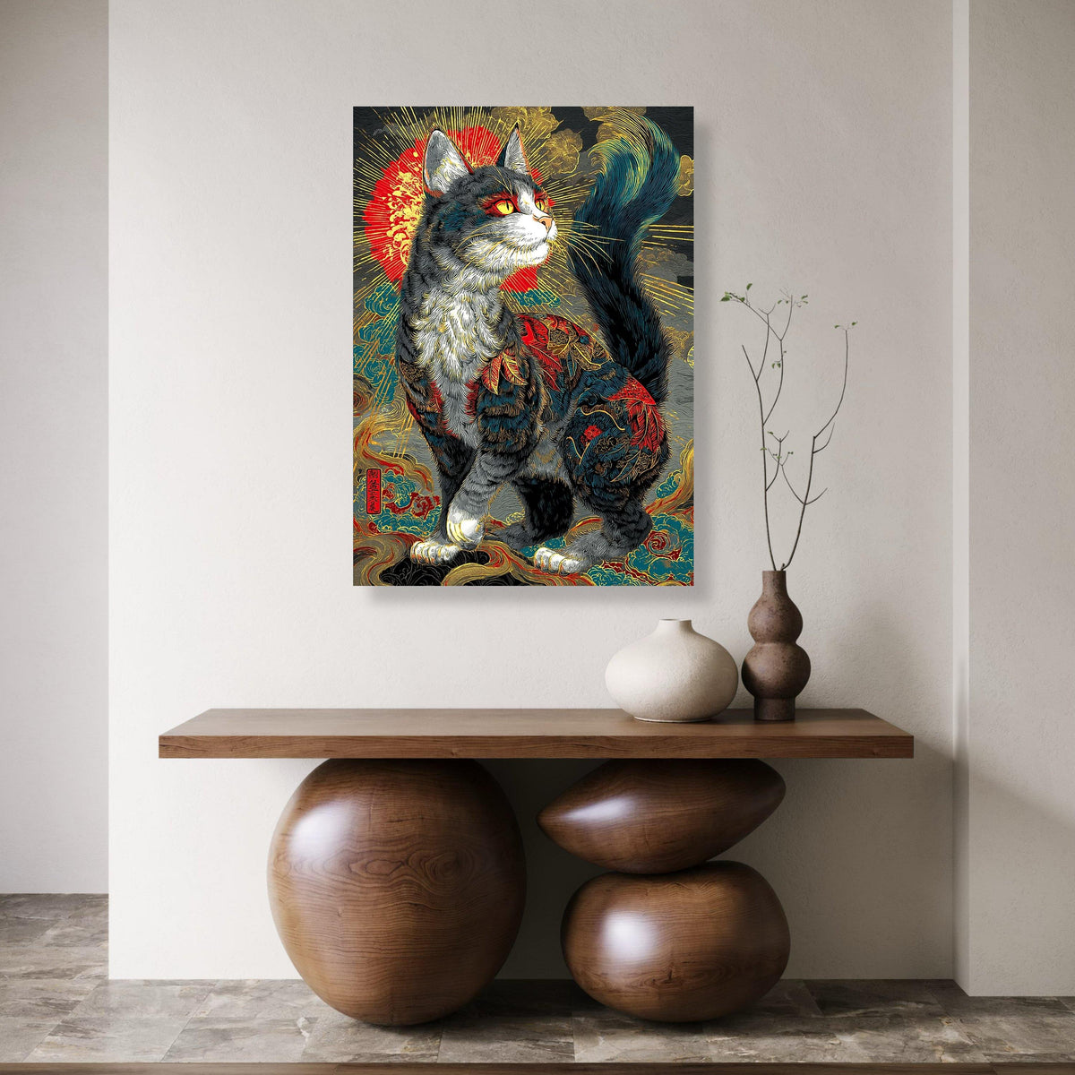 Majestic Cat Canvas Print, Oriental Feline, Asian Style Wall Art