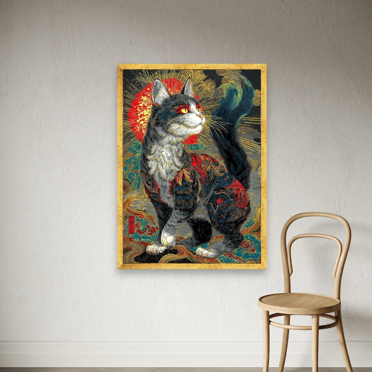 Majestic Cat Canvas Print, Oriental Feline, Asian Style Wall Art