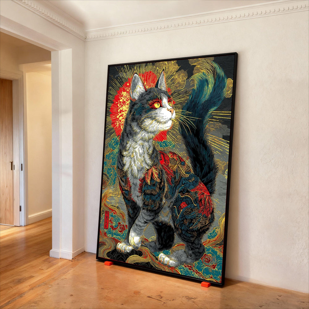 Majestic Cat Canvas Print, Oriental Feline, Asian Style Wall Art