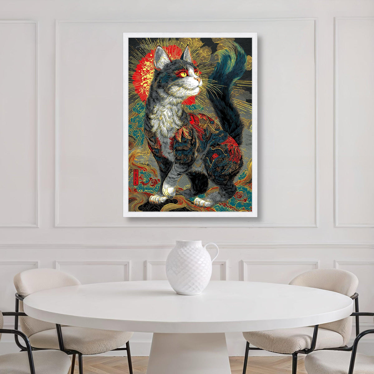 Majestic Cat Canvas Print, Oriental Feline, Asian Style Wall Art