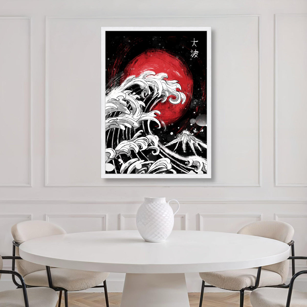 Japanese Wave Canvas Art, Red Sun, Mount Fuji, Asian Decor