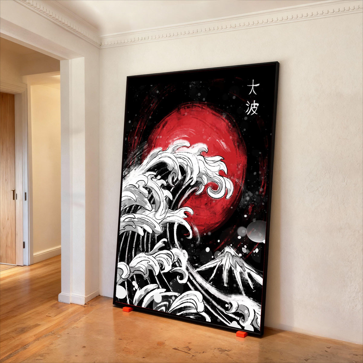 Japanese Wave Canvas Art, Red Sun, Mount Fuji, Asian Decor