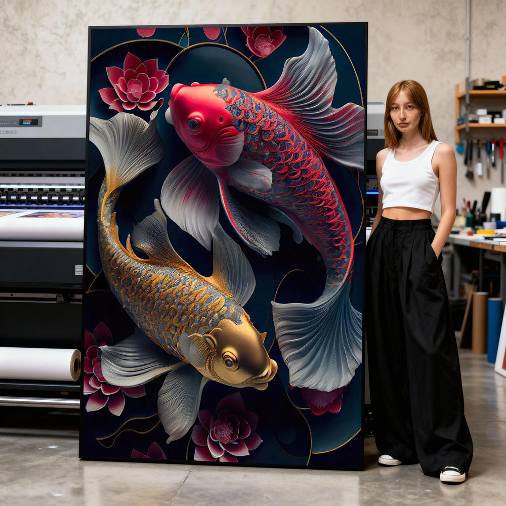 Koi Fish Canvas Print, Gold and Red Carp, Asian Zen Decor